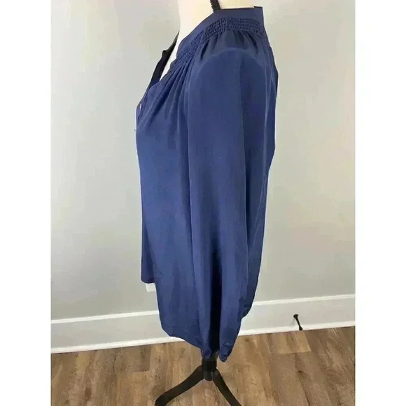 Lilly Pulitzer Women's 100% Silk Blouse Navy Blue Long Sleeve Cinched Detail M - Picture 5 of 12